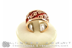 CHANTECLER anello Pour Parler in oro rosa 9Kt e argento 925 con smalto rosso Mis 13 Ref. 33436. NUOVO!