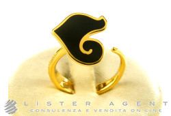 CHANTECLER anello con Gallo in argento 925 laminato oro giallo 18Kt e smalto nero Mis 15 Ref. 34467. NUOVO!