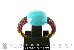 POMELLATO anello Capri in oro rosa 18Kt con rubini ct 0.76 e turchese Mis 12 Ref. AB104O7RTU. NUOVO!