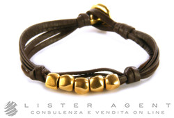 UNO DE 50 bracciale in metallo laminato oro giallo e pelle marrone Ref. 1368. NUOVO!