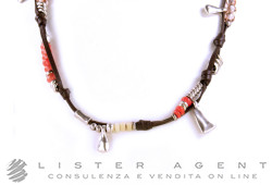 UNO DE 50 collana in pelle marrone con metallo e pietre naturali Ref. 1392. NUOVA!
