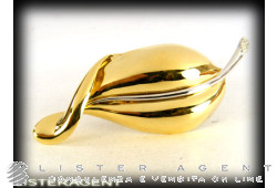 SPILLA foglia in oro giallo e bianco 18Kt e diamanti. NUOVA!