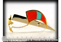 SPILLA barca in oro giallo e bianco 18Kt con smalto e diamante. NUOVA!