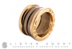 BULGARI anello BZero1 Roma a 4 fasce in oro rosa 18Kt e ceramica color bronzo Mis 8 Ref. AN856887. NUOVO