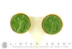 GRANDTOUR COLLECTION orecchini in ottone laminato oro giallo e cammeo in resina verde Ref. OR7. NUOVI!