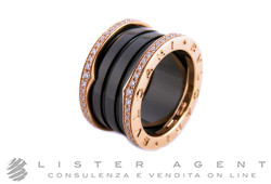 BULGARI anello B.zero1 in oro rosa 18Kt con ceramica nera e diamanti ct 0,50 Mis 10 Ref. AN857029. NUOVO!