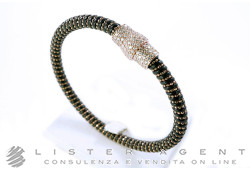 VANESSA'S JOY bracciale in metallo laminato oro rosa, pelle nera e strass Ref. 010483. NUOVO!