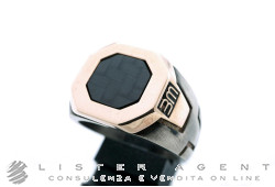 BLACKMINE anello in oro rosa 9Kt e argento 925 brunito con fibra di carbonio Misura 24.5 Ref. AN36910427. NUOVO!
