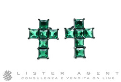 ORECCHINI Croce in argento 925 brunito con pietre verdi Ref. BOEA048VN. NUOVO!