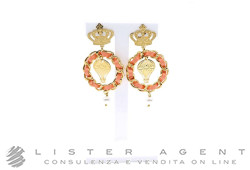 GLAM STYLE orecchini Corone e Mongolfiere in metallo placcato oro giallo con pelle rosa e perle sintetiche Ref. 1215. NUOVI!