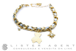 GLAM STYLE bracciale Orsetto in metallo placcato oro giallo con pelle grigia e perla sintetica Ref. 252. NUOVO!