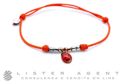 DODO bracciale Pad Mini Coccinella in cordino rosso con mini granelli in argento 925 e oro rosa 9Kt Ref. DBC4009_PADLA_RO09A. NUOVO!