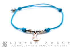 DODO bracciale Pad Mini Luna in cordino azzurro e mini granelli in argento 925 e oro rosa 9Kt Ref. DBC4006_PADMO_TU09A. NUOVO!