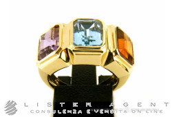 ANELLO in oro giallo 18Kt con ametista, topazio azzurro e marrone Mis 15. USATO!
