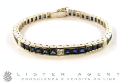 BRACCIALE Tennis in oro bianco 18Kt con diamanti ct 2,12 G VVS2 e zaffiri ct 11,07. NUOVO!