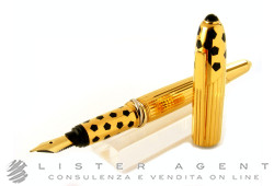 CARTIER penna stilografica Panthére in acciaio laminato oro giallo e smalto nero Dec. Godron verticale Ref. ST140007. NUOVA! 