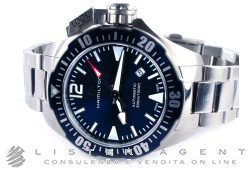 HAMILTON Lock Sub Khaki Navy Frogman automatic in acciaio Blu AUT Ref. H77705145. NUOVO!