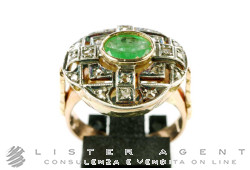 ANELLO Vintage in oro 18Kt con diamanti ct 0.15 e smeraldo ct 0.60 Mis 16,50. NUOVO!