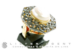 ANELLO Vintage in oro 18Kt e argento con diamanti e perla Mabé Mis 17. NUOVO!