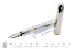 CARTIER penna stilografica Louis Cartier in acciaio bicolore decoro Godron verticale Ref. ST170035. NUOVA!