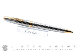 CARTIER penna a sfera Louis Cartier in acciaio bicolore decoro Godron verticale. NUOVA!