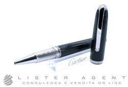 CARTIER penna roller Louis Cartier in acciaio e composite nero decoro Godron verticale Ref. ST170040. NUOVA!