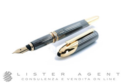 CARTIER penna stilografica Panthére in acciaio laminato oro giallo e brunito decoro Godron verticale. NUOVA!