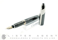 CARTIER penna stilografica Panthére in acciaio e brunito decoro Godron verticale. NUOVA!