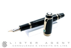 MONTBLANC penna stilografica Bohéme in resina nera e metallo placcato oro con quarzo verde Ref. 36535. NUOVA!