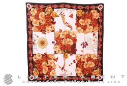 CARTIER foulard decoro Fiori e gioielli con rubino in seta cm 85x88 Ref. T6010282. NUOVO!