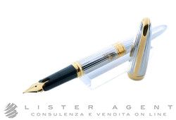 YVES SAINT LAURENT penna stilografica in acciaio bicolore con decoro Godron Verticale Ref. Y1132416. NUOVA!