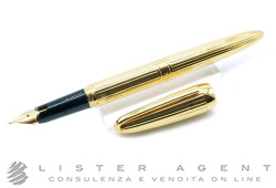 YVES SAINT LAURENT penna stilografica in acciaio placcato oro con decoro Godron verticale Ref. Y1132415. NUOVA!