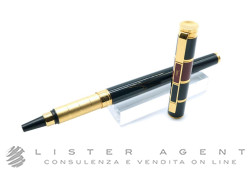 YVES SAINT LAURENT penna roller in acciaio placcato oro con lacca nera e rosso. NUOVA!