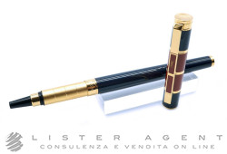 YVES SAINT LAURENT penna roller in acciaio placcato oro con lacca blu e rosso. NUOVA!