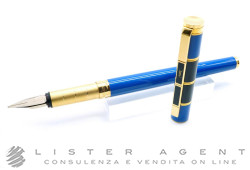 YVES SAINT LAURENT penna stilografica in acciaio placcato oro con lacca blu e nera. NUOVA!