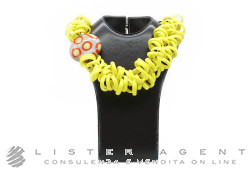 PAMURRINA collana in vetro di Murano Giallo e tessuto. NUOVA!
