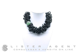 PAMURRINA collana in vetro di Murano Nera e Verde con tessuto. NUOVA!