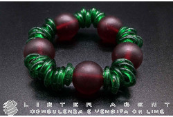 PAMURRINA bracciale elastico in vetro di Murano verde e Amarena. NUOVO!
