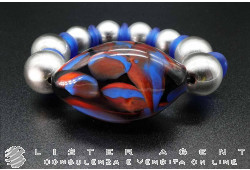 PAMURRINA bracciale elastico in vetro di Murano multicolore trasparente e plastica argentata. NUOVO!