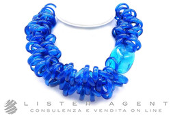 PAMURRINA collana elastica in vetro di Murano blu trasparente. NUOVA!