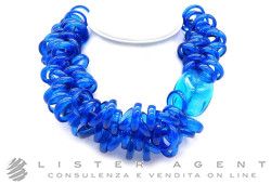 PAMURRINA collana elastica in vetro di Murano blu trasparente. NUOVA!