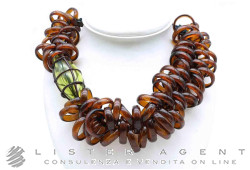 PAMURRINA collana in vetro di Murano marrone trasparente. NUOVA!