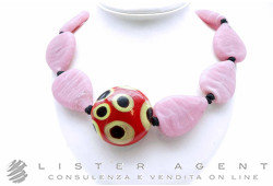 PAMURRINA collana in vetro di Murano rosa satinato. NUOVA!