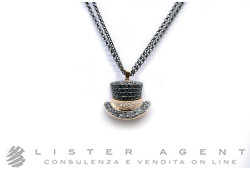 CLAUDIO PACIFICI collana Cilindro in oro rosa 18Kt con diamanti bianchi ct 0.13 e diamanti neri ct 1.35 con catenina in argento 925 brunito e placcato oro rosa. NUOVO!