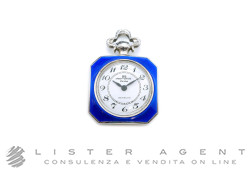 JAQUET GIRARD GENEVE orologio da tasca ottogonale a carica manuale in metallo e smalto blu con motivo floreale quadrante Bianco. NUOVO!