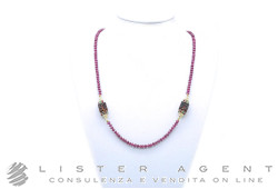 COLLANA in oro giallo 18Kt con Ambra del Baltico naturale incisa a mano, radice di rubino, zzaffiro blu e smeraldo. NUOVA!