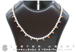 COLLANA perle bianche di acqua dolce con corallo naturale e chiusura in oro giallo 18Kt. NUOVA!