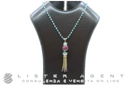 COLLANA in oro giallo 18Kt con topazi azzurri e ciondolo in oro giallo con topazi azzurri e granati. NUOVA!