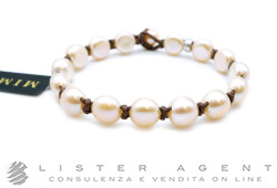 MIMI' bracciale elastica con perle rosa piatte mm 9.50 e terminale in perla bianca mm 8.30 Ref. B35302AR. NUOVO! 