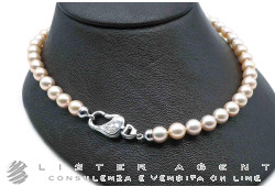 COLLANA perle rosa coltivazione in acqua salata mm 7.50-8.00 con chiusura in oro bianco 18Kt e diamanti ct 0.10 G IF. NUOVA!